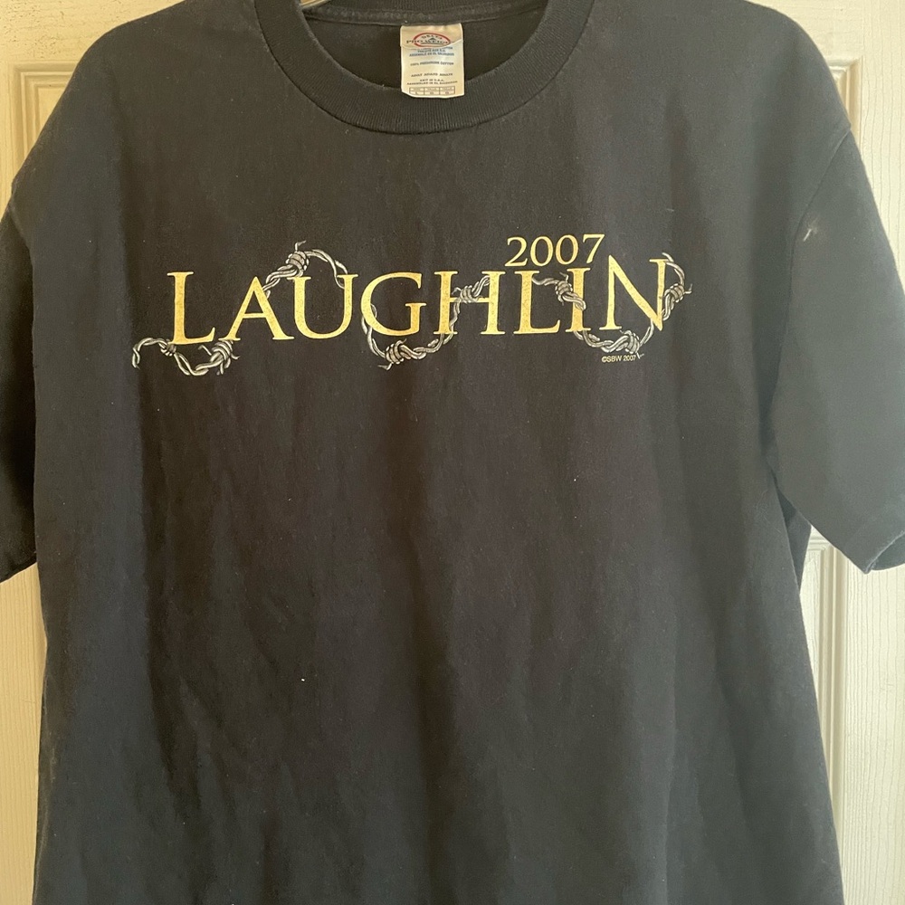 Delta Black Tee with Yellow Laughlin Nevada Print